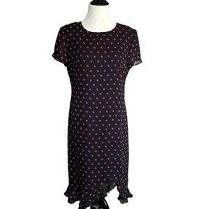 VINTAGE Positive Attitude 90’s black and pink polkadot ruffle dress size 8